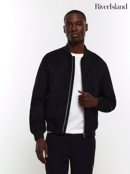 River Island Black Regular Fit Suedette Bomber Jacket (839254) | €36