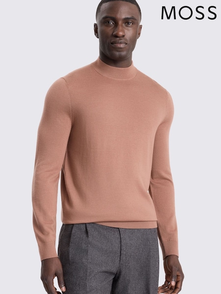 Dusty Pink - Regular Moss Merino-blend Mock-neck Jumper