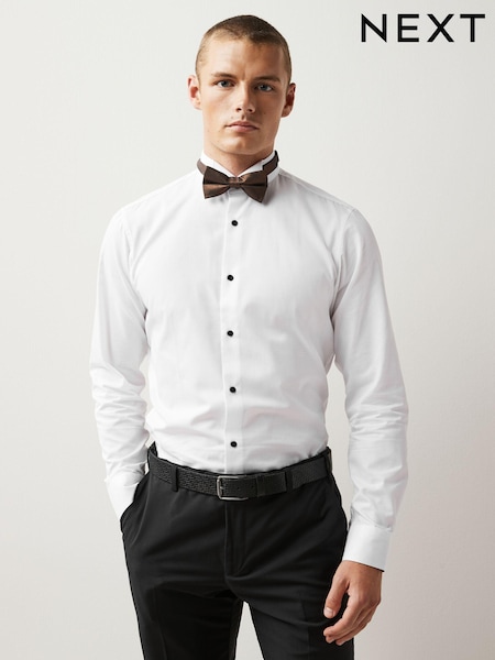 White/Bronze Slim Fit Single Cuff Occasion Shirt And Bow Tie Set (839770) | €6