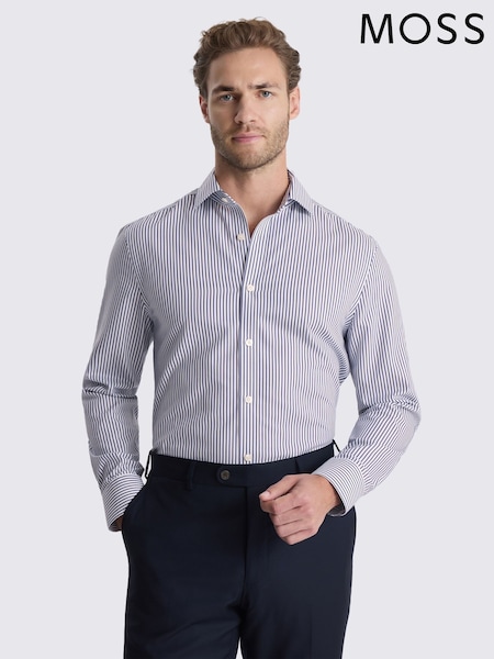 Теңіз көк - Regular Moss Tailored Fit Stripe Non-iron Shirt