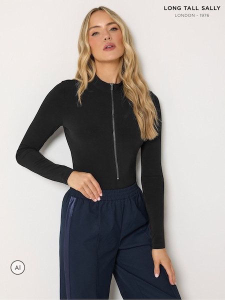 Schwarz - Long Tall Sally Zip Long Sleeve Bodysuit