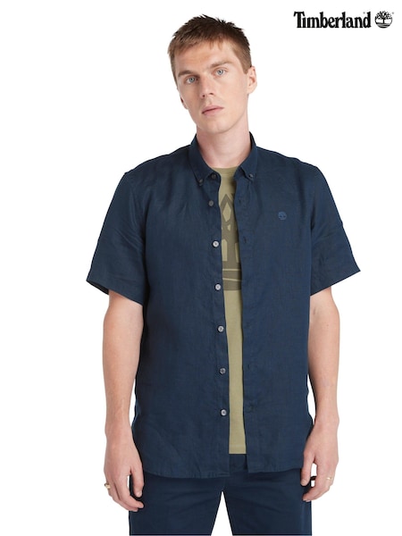 Timberland Blue Mill Brook 100% Linen Short Sleeve Shirt (840641) | €54