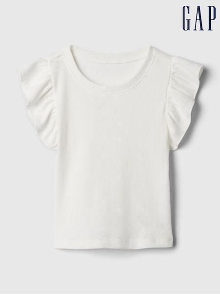 Gap White Ruffle Sleeve Crew Neck Short Sleeve T-Shirt (Newborn-5yrs) (840888) | €4.50