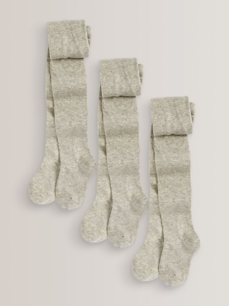 Grey Marl Regular Length 3 Pack Cotton Rich School Tights (840924) | AED39 - AED56