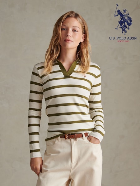 Grønn - U.s. Polo Assn. Striped V-neck Polo Top