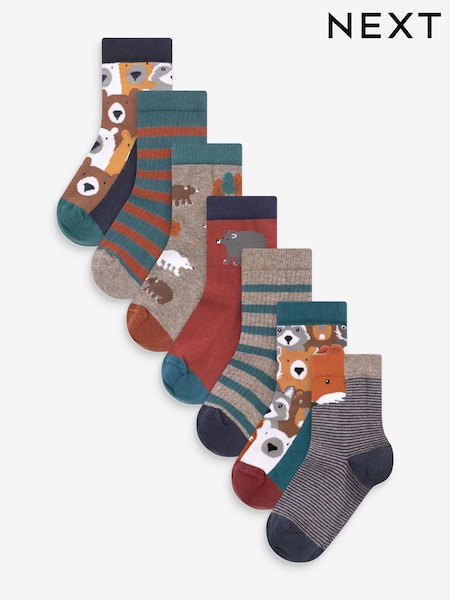 Braun mit Animalstreifen - Cotton Rich Socks 7 Pack (841034) | 12 € - 15 €