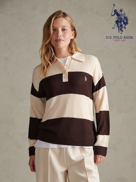 Brun - U.s. Polo Assn. Striped Knit Rugby Jumper