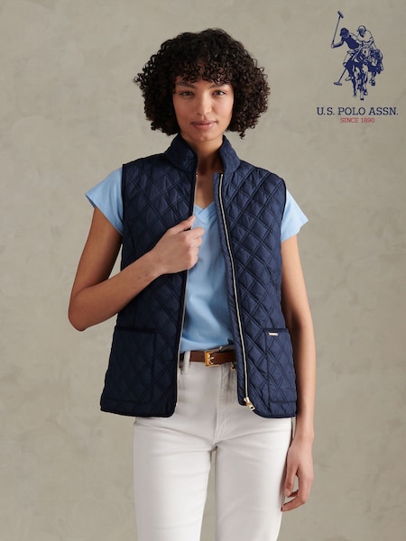 Blue - U.s. Polo Assn Corduroy-trim Quilted Hacking Gilet