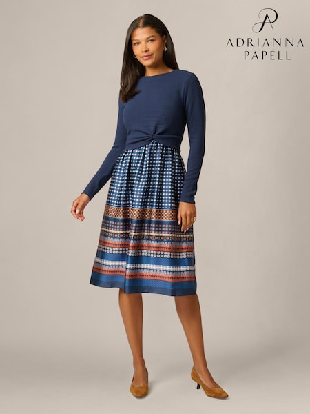 Blue - Adrianna Papell Knit Print Combo Dress