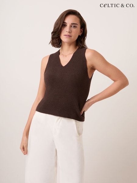 Brown - Celtic & Co. Studio Ribbed V-neck Tank Top