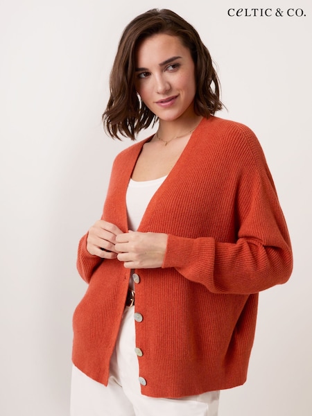 Oranžinė - Celtic & Co. Studio Slouchy Ribbed V-neck Cardigan