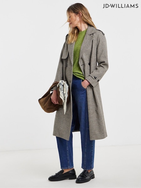 Natural - Jd Williams Houndstooth Trench Coat
