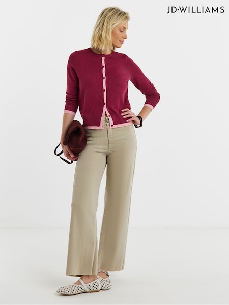 Pink - Jd Williams Contrast Detail Crew Neck Cardigan