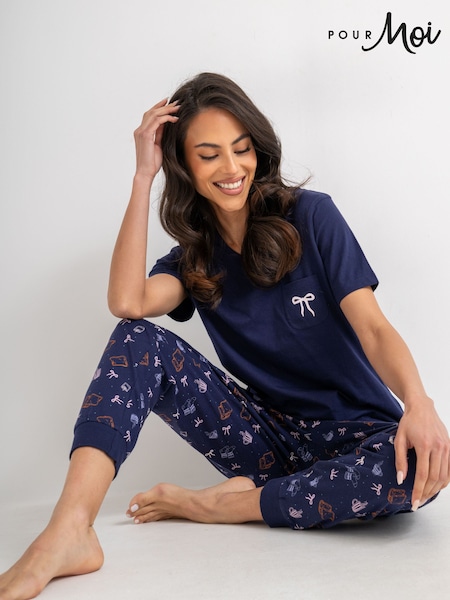 Blue - Pour Moi Cotton Jersey Short Sleeve Pyjamas Set