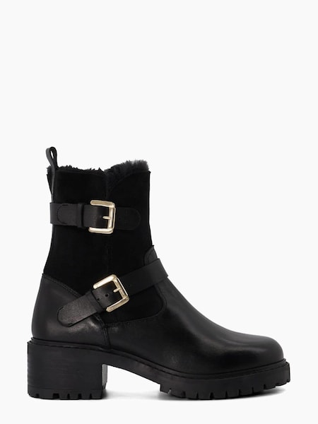 Dune London Black Perform Faux Fur Lined Buckle Biker Boots (843595) | €88
