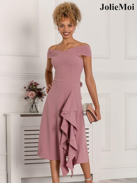 Jolie Moi Mauve Desiree Frill Fit & Flare Dress (843610) | €21
