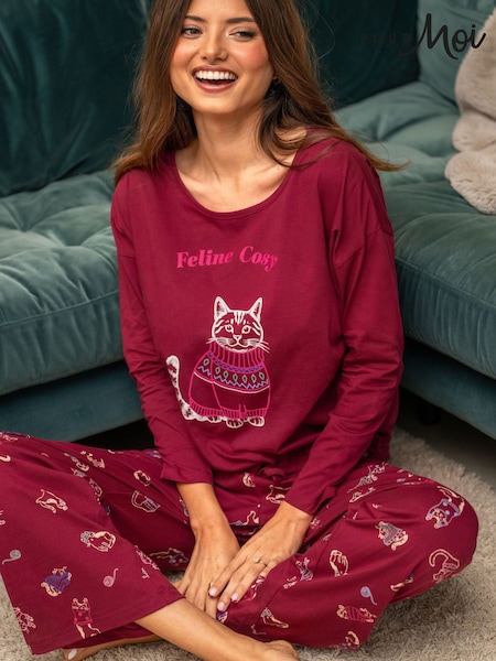 Pink - Pour Moi Cotton Long Sleeve Wide Leg Trouser Pyjamas Set