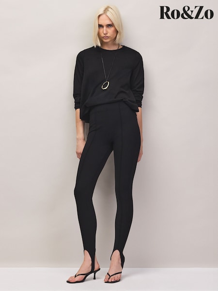 블랙 - Ro&zo Ponte Stirrup Leggings