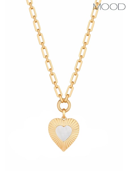 Mood Gold Tone Mother Of Pearl Textured Heart Short Pendant Necklace (844184) | €12.50