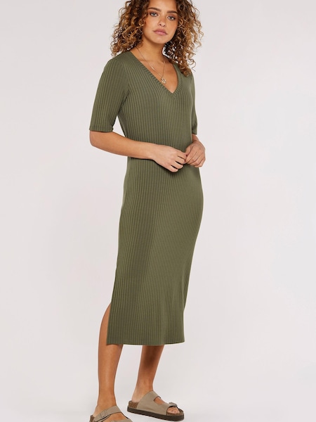 Apricot Green Ribbed Column V-Neck Dress (844219) | €15.50