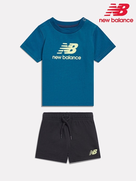 Bleu - New Balance Stacked Graphic T-shirt & Shorts Set