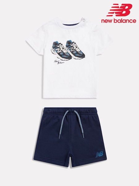 Blue - New Balance 9060 Collage Graphic T-shirt & French Terry Shorts Set