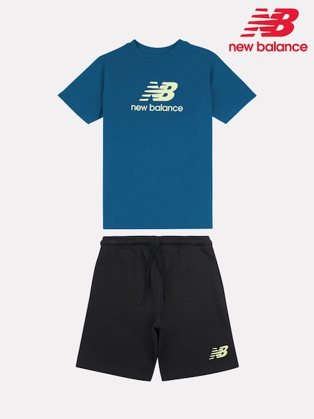 Синий - New Balance Stacked Logo T-shirt & Shorts Set