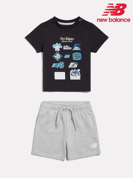 Black - New Balance Sticker Graphic T-shirt & French Terry Shorts Set