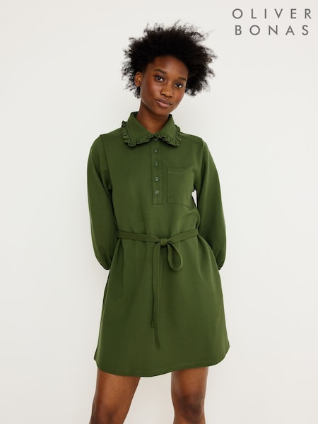 Green - Oliver Bonas Frill Collar Mini Shirt Dress