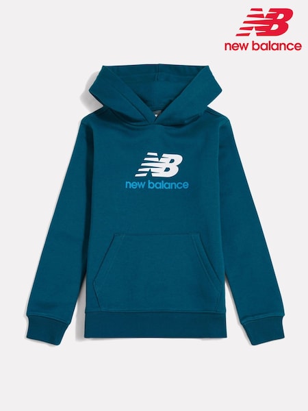 Azul - Sudadera con capucha, diseño cepillado en la parte trasera y logo apilado de New Balance