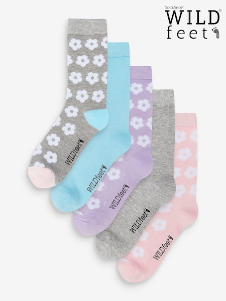 Wild Feet Brown Super Soft Bamboo Crew 5 Pack Socks (845513) | AED52