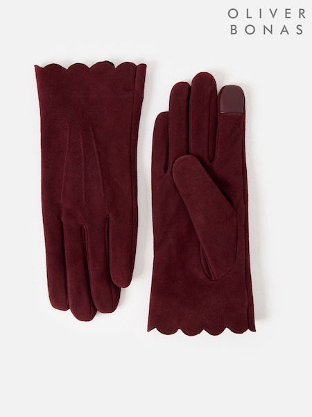 لون بنفسجي عنابي - Oliver Bonas Suede Leather Gloves