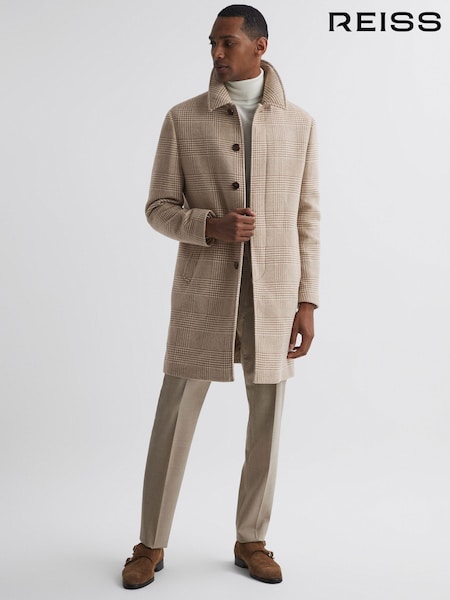 Reiss Oatmeal Bellagio Wool Check Mid Length Coat (845818) | €525