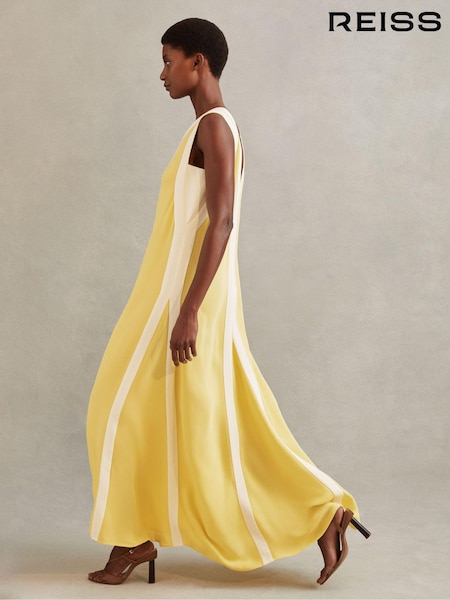 Reiss Yellow/Cream Rae Colourblock Maxi Dress (845962) | €345