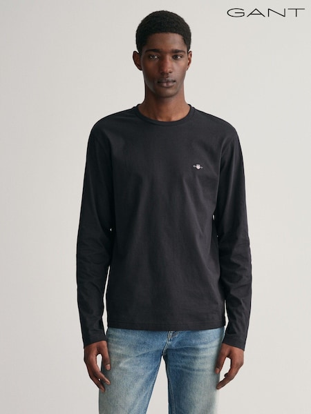 GANT Black Regular Fit Shield Logo Long Sleeve 100% Cotton T-Shirt (845989) | €39