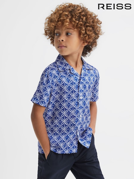 Reiss Bright Blue/White Tintipan Printed Cuban Collar Shirt (846002) | €58