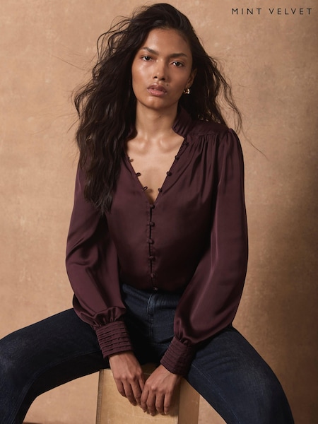 Red - Mint Velvet Satin Long Sleeve Blouse