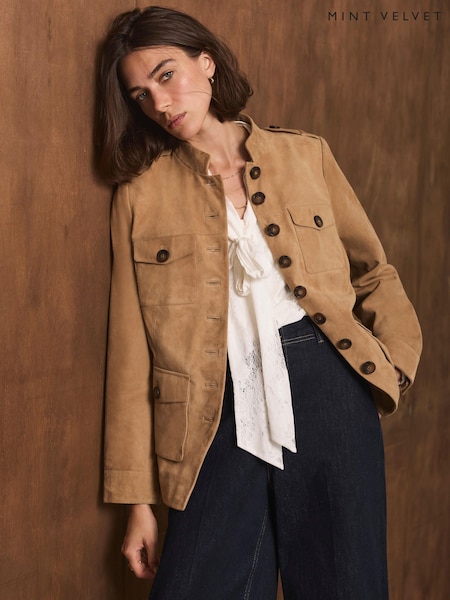 Marrón - Mint Velvet Suede Military Jacket