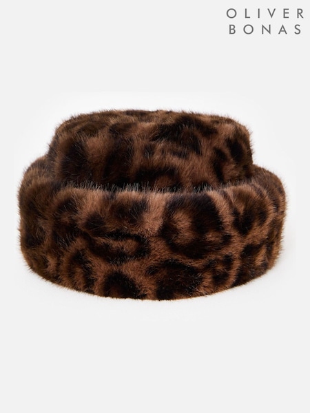 Brown - Oliver Bonas Animal Print Faux Fur Hat
