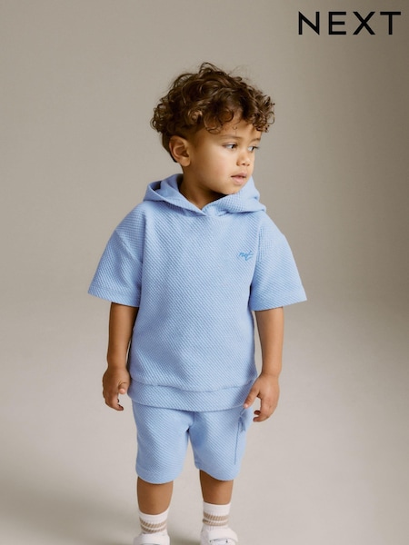 Teal Blue Short Sleeve Textured Hoodie and Shorts Set (3mths-7yrs) (846218) | €8 - €10.50