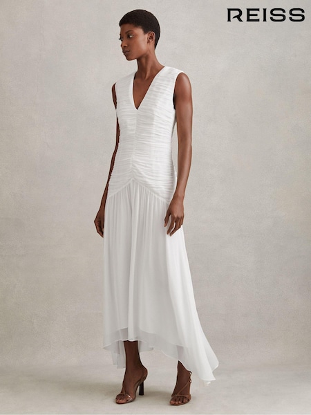 Reiss Ivory Saffy Ruched Bodycon Midi Dress (846511) | kr5 373
