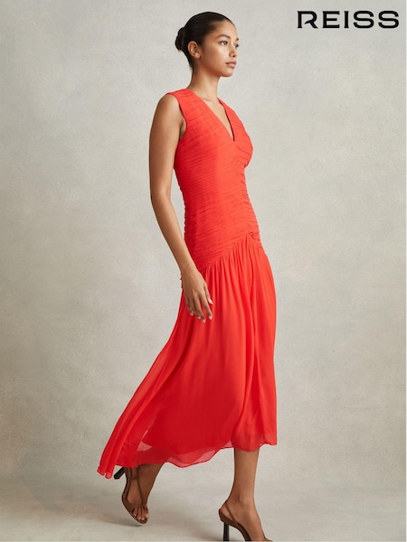 Reiss Coral Saffy Ruched Bodycon Midi Dress (846617) | kr5 373
