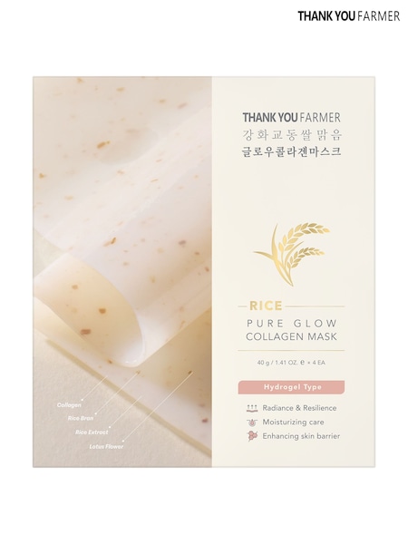 Thank You Farmer Rice Pure Glow Collagen Hydrogel Masks 4 Piece
