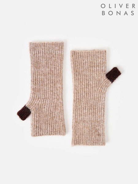Mocha Brown - Oliver Bonas Ribbed Knitted Wrist Warmers
