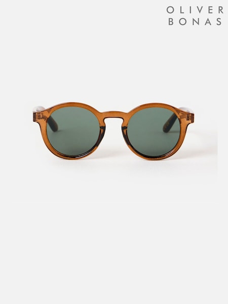 Brown - Oliver Bonas Round Preppy Sunglasses