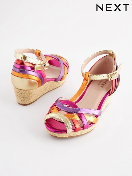 Bright Rainbow Woven Wedge Ankle Strap Sandals (846926) | €13 - €18.50