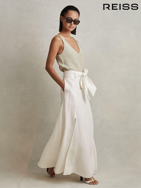 Reiss White Abigail High Rise Linen Maxi Skirt (846929) | €273