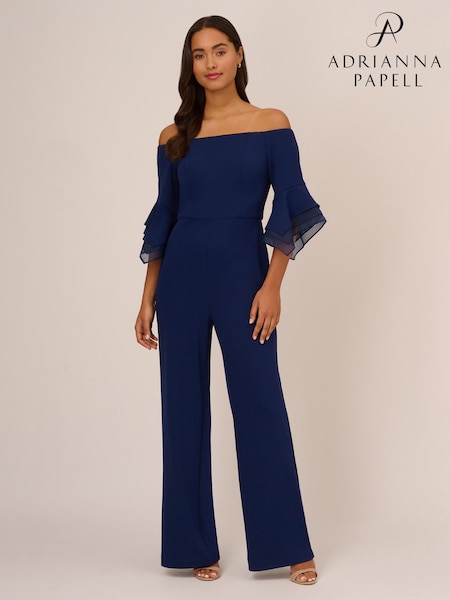 Adrianna Papell Blue Organza Crepe Jumpsuit (847105) | €121