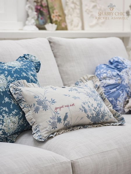 Shabby Chic by Rachel Ashwell® Blue Forget Me Not Cotton/Linen Mix Ruffle Cushion (847563) | €44
