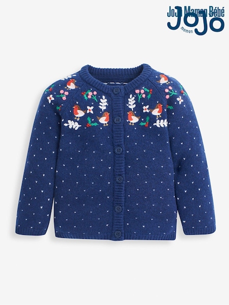JoJo Maman Bébé Navy Christmas Embroidered Cardigan (8478T9) | $48